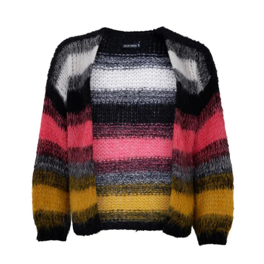 Black Colour Finna Striped knitted Cardigan - Black Rose