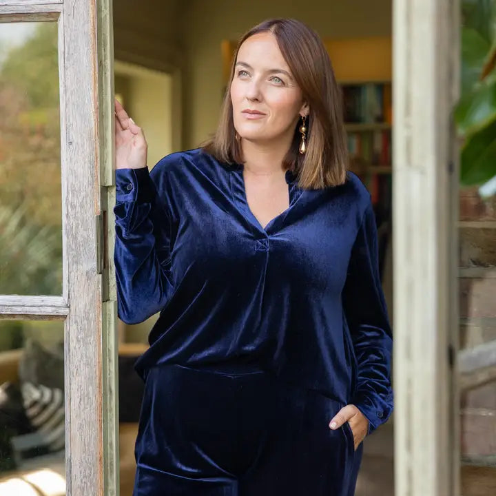 Velvet Navy Blue relaxed Shirt blouse