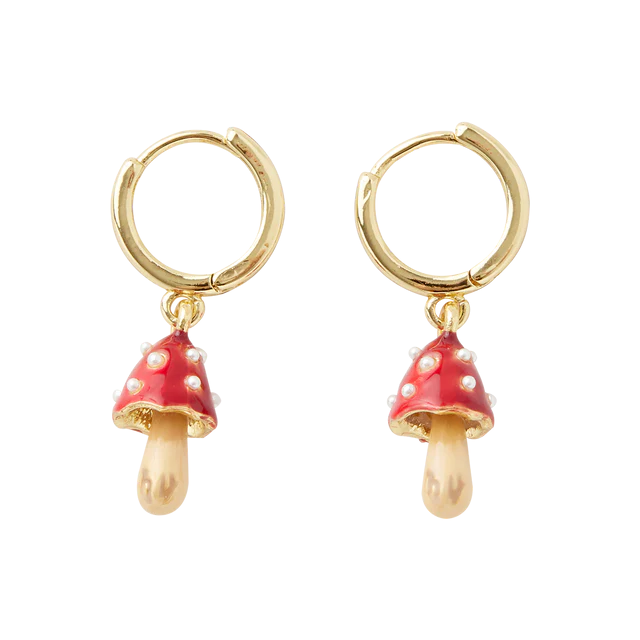 Enamel Mushroom Huggie Earrings