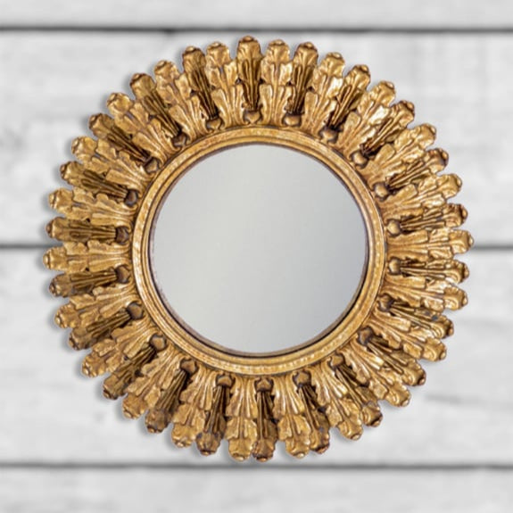 Antiqued Gold Omate Framed Small Convex Mirror