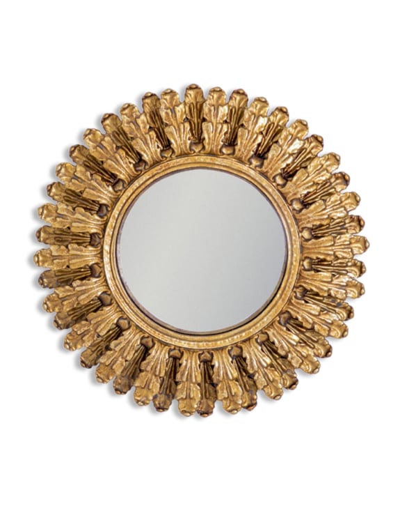 Antiqued Gold Omate Framed Small Convex Mirror