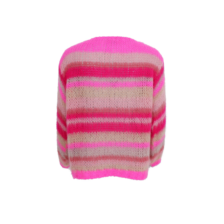 Black Colour Knitted Jumper - Multi Striped Pink Passion