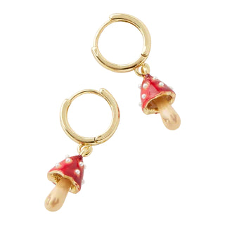 Enamel Mushroom Huggie Earrings
