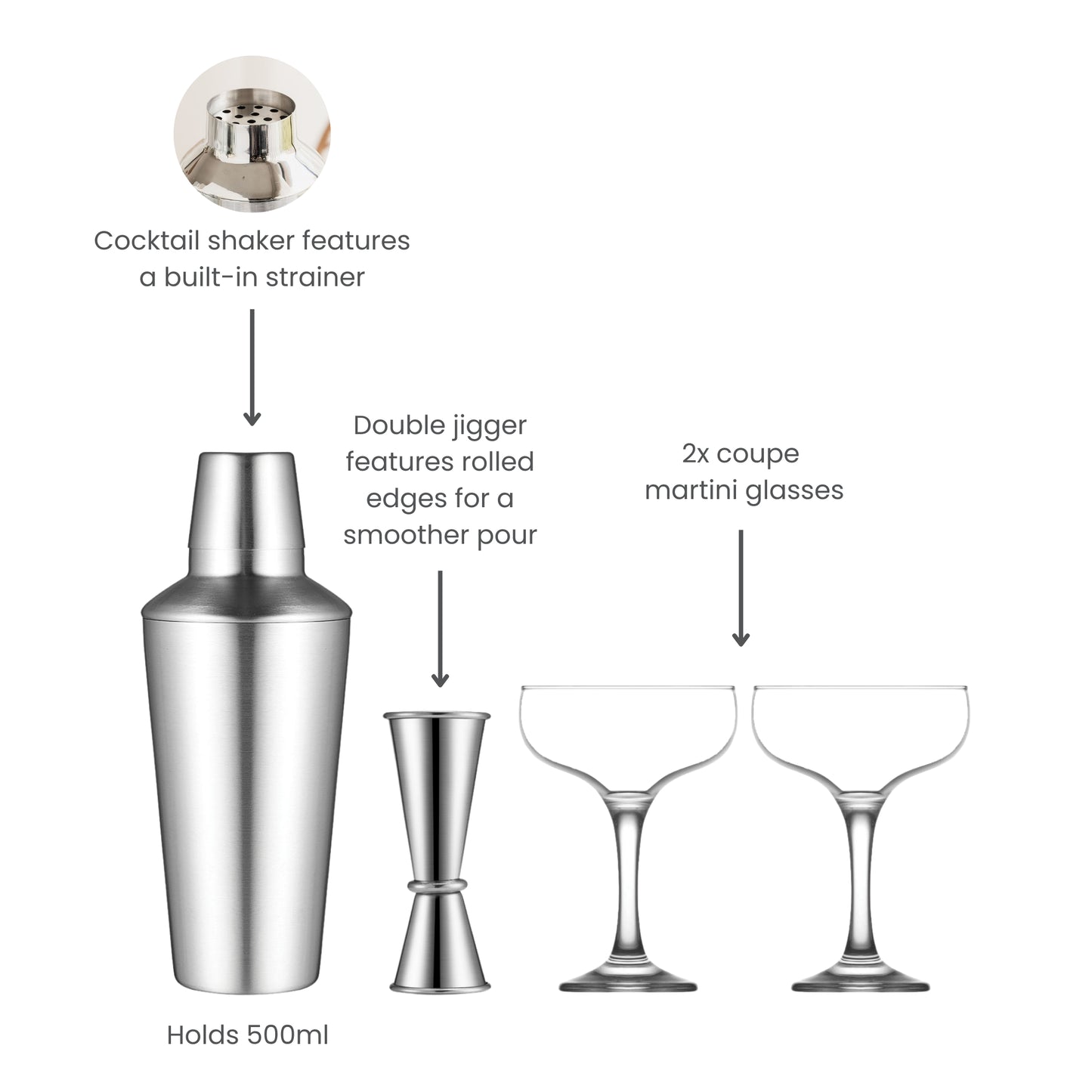 Espresso Martini Cocktail Set with Two Cocktail Glasses