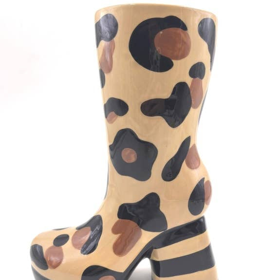 Leopard Print Heeled-Boot Ceramic Vase