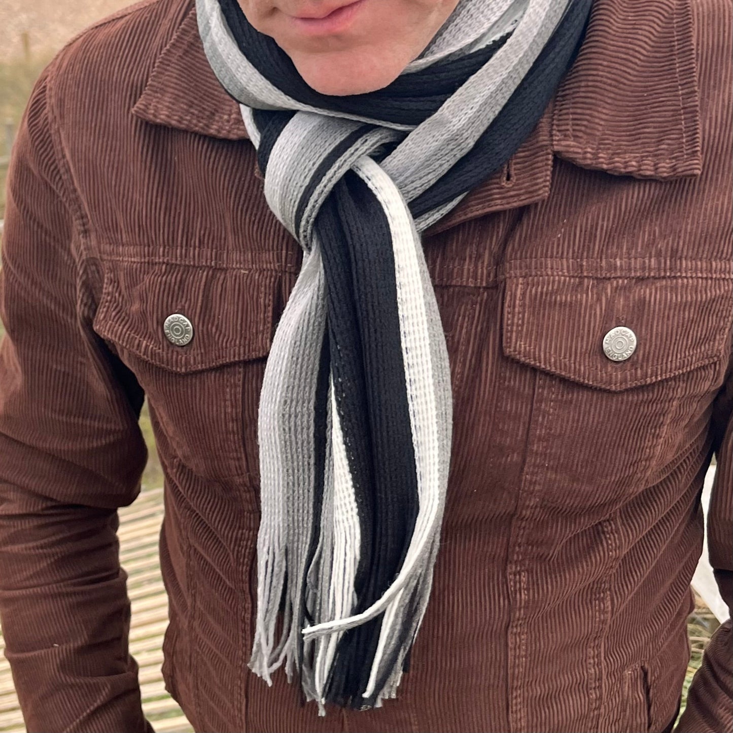 Sideline Collection - Light Retro Stripe Scarf - Hollis - Black