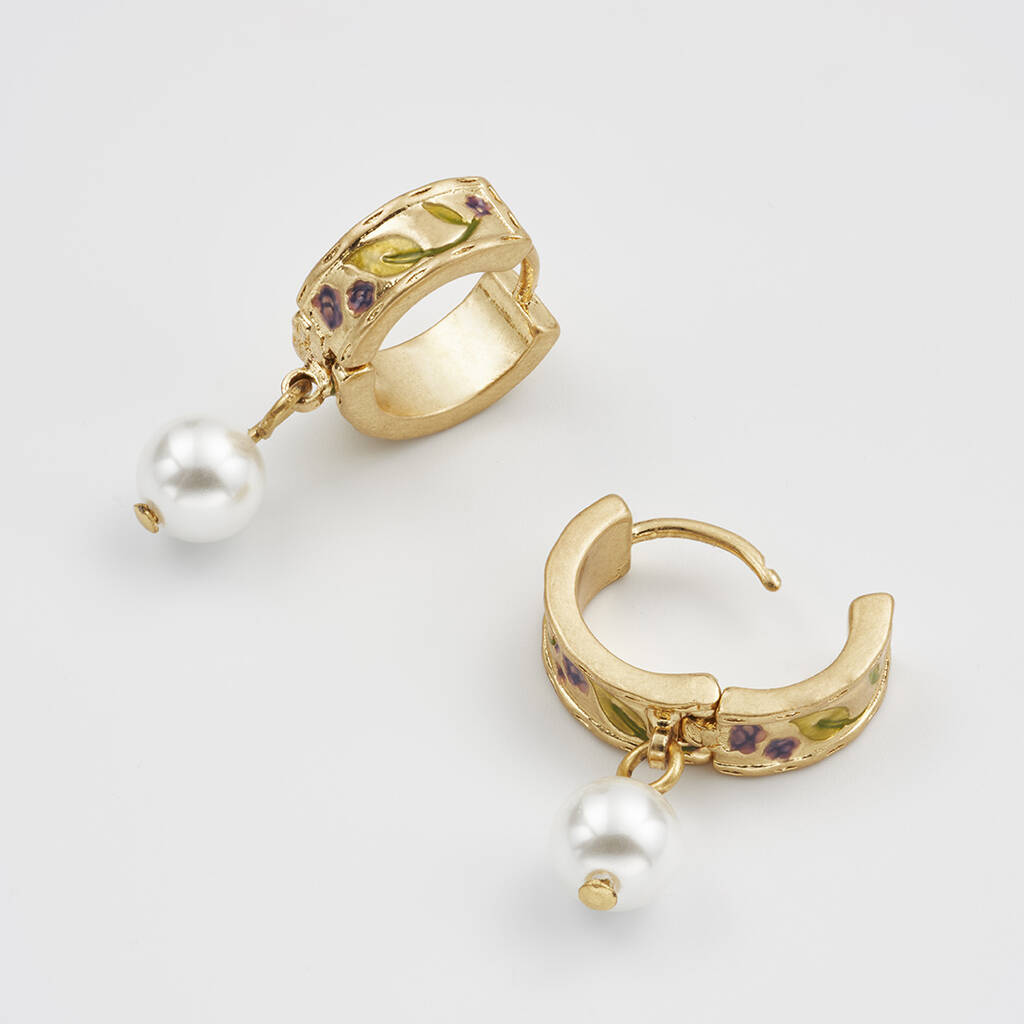 Fable England - Blackberry Bramble Pearl Huggie Earrings - Gold