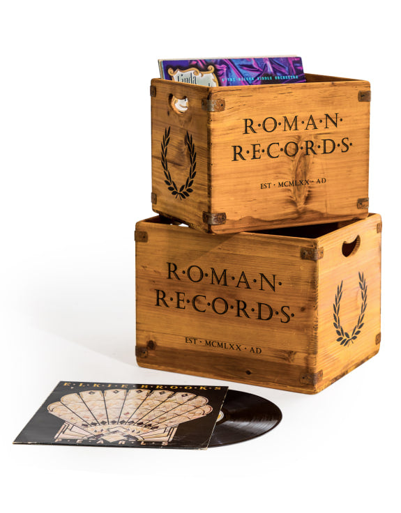 Antiqued Wooden LP Record Storage Boxes in 4 designs/2sizes.