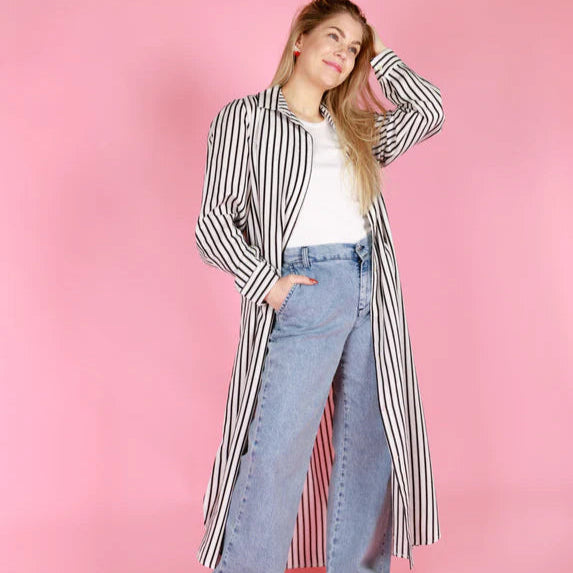 Black Colour Bendix Shirt Dress - White striped