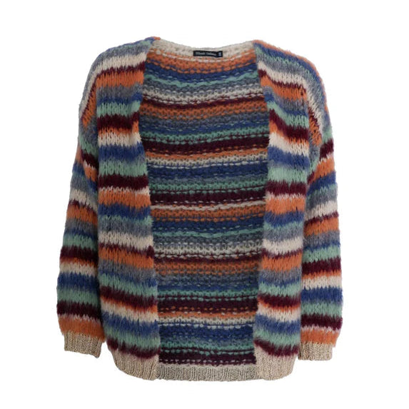 Black Colour Tanita Striped Knit Cardigan - Blue Peach