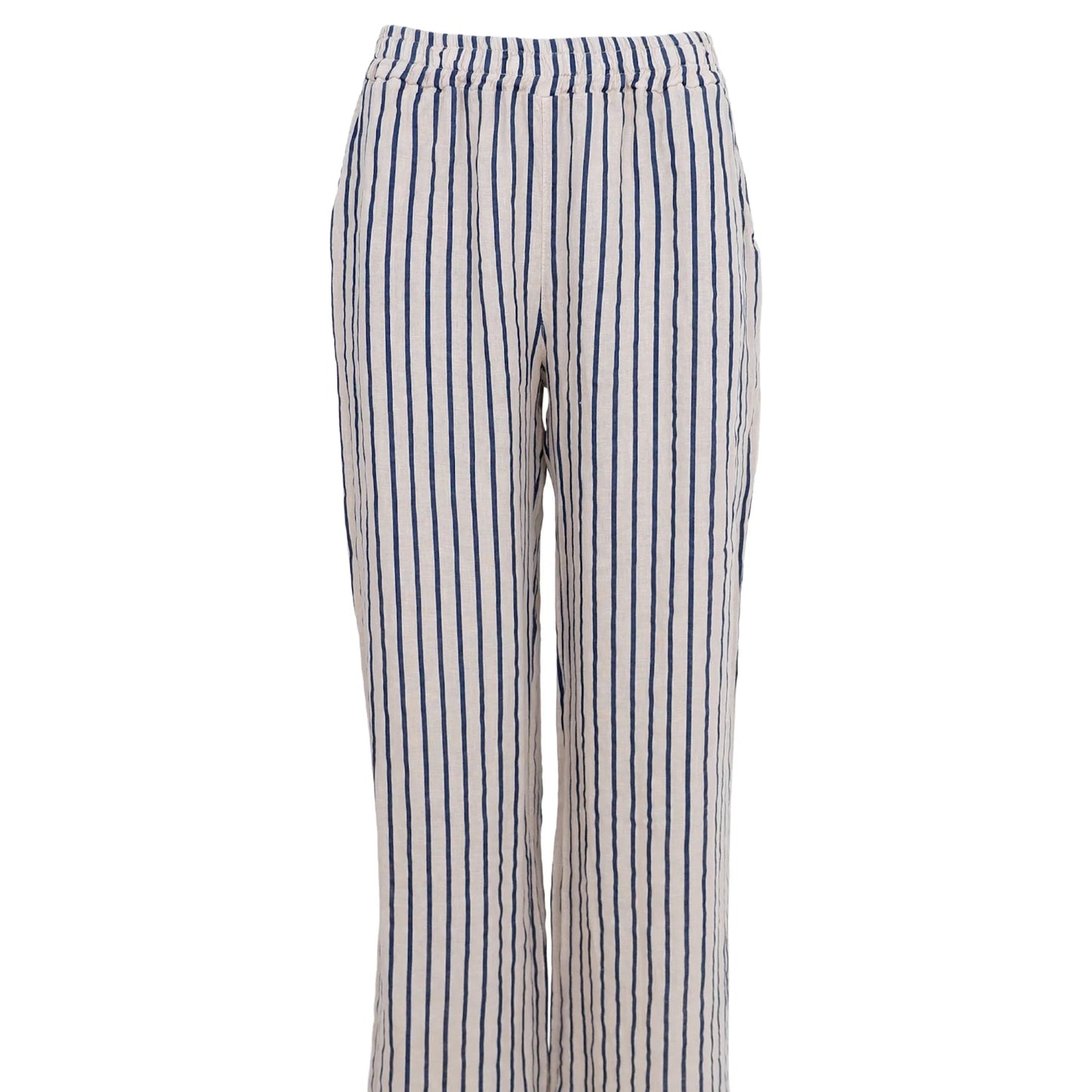 Melina Wide Linen Pant - navy Stripe