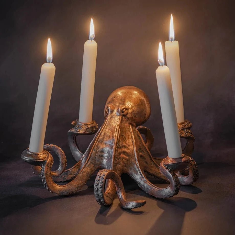 Antique Bronze Octopus Candle Holder-black flamingo store
