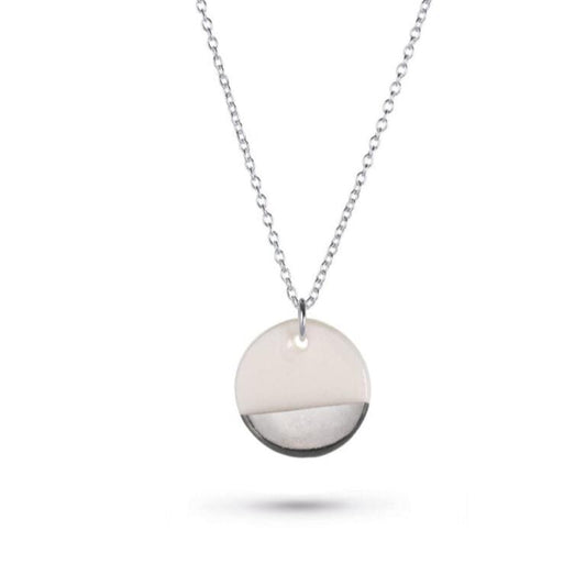 Necklace Jewellery - Porcelain Disc Silver Necklace