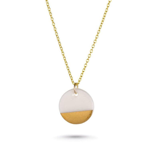 Necklace Jewellery - Porcelain Disc Gold Necklace