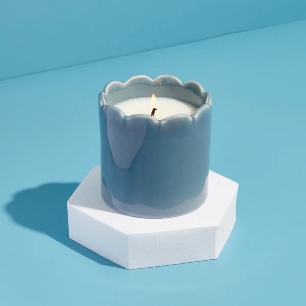 Contemporary Kiln Scalloped Sky Blue Candle - Amber & Bergamot