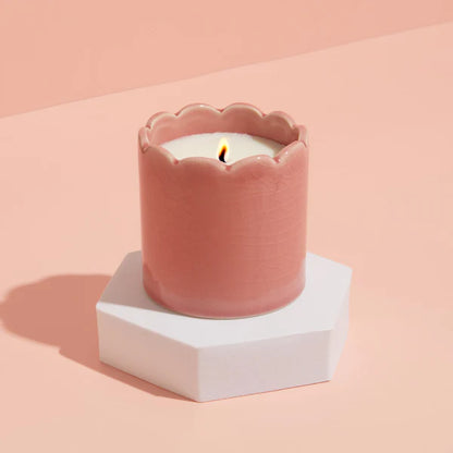 Contemporary Kiln Scalloped Pink Candle - Blackberry & Cedarwood