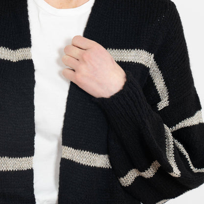 Lucy Wool Blend Cardigan - Black, Gold/Striped: One-size (UK 8-18)