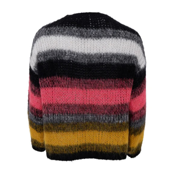 Black Colour Finna Striped knitted Cardigan - Black Rose