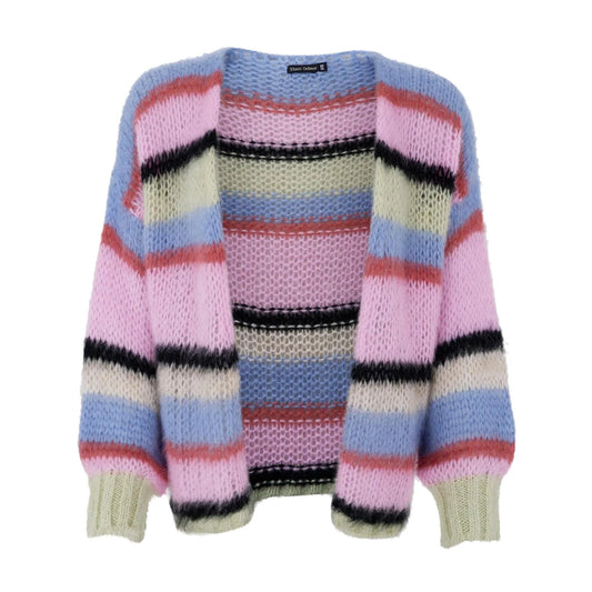 Black Colour Frey Striped knitted Cardigan - Soft Candy
