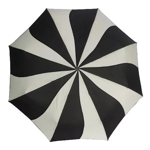 Black and Cream Swirl Folding Umbrella-black flamingo store