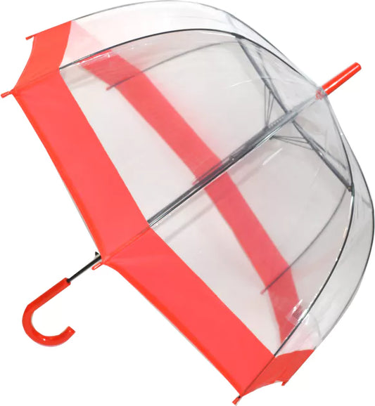 Everyday walking stick style Clear Dome Umbrella with Red band-black flamingo store