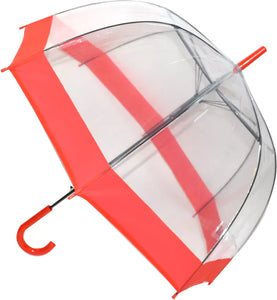 Everyday walking stick style Clear Dome Umbrella with Red band