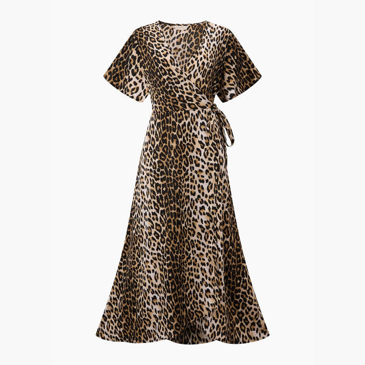Leopard Print Midaxi Wrap Dress in Cream: Medium (UK 12-14)