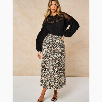 Leopard Print Cotton Midaxi Skirt in Neutral: Medium (UK 12-14)