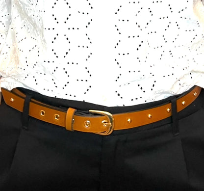 bell&fox- MAHI Studded Leather Belt in Caramel