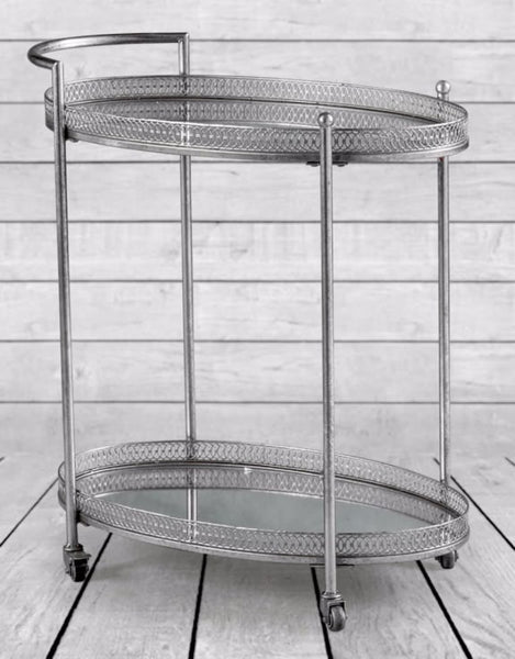 IN STORE PICK UP: Antique Silver Metal Trolley