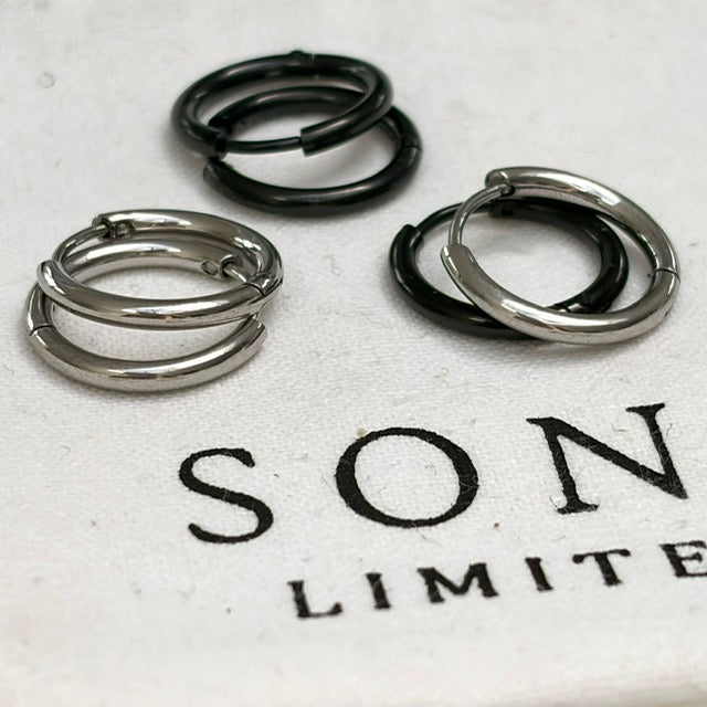 Sons Gifting Ltd - Stainless Steel Hoops - Black & Silver