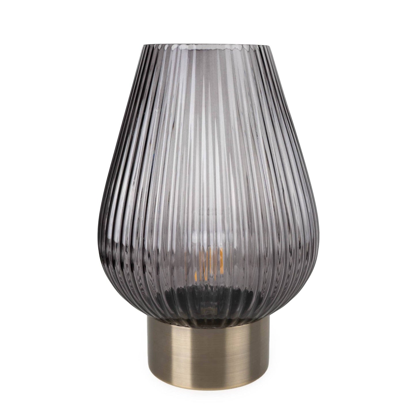 33cm LED Glass Footed Ridged Lamp - Blue