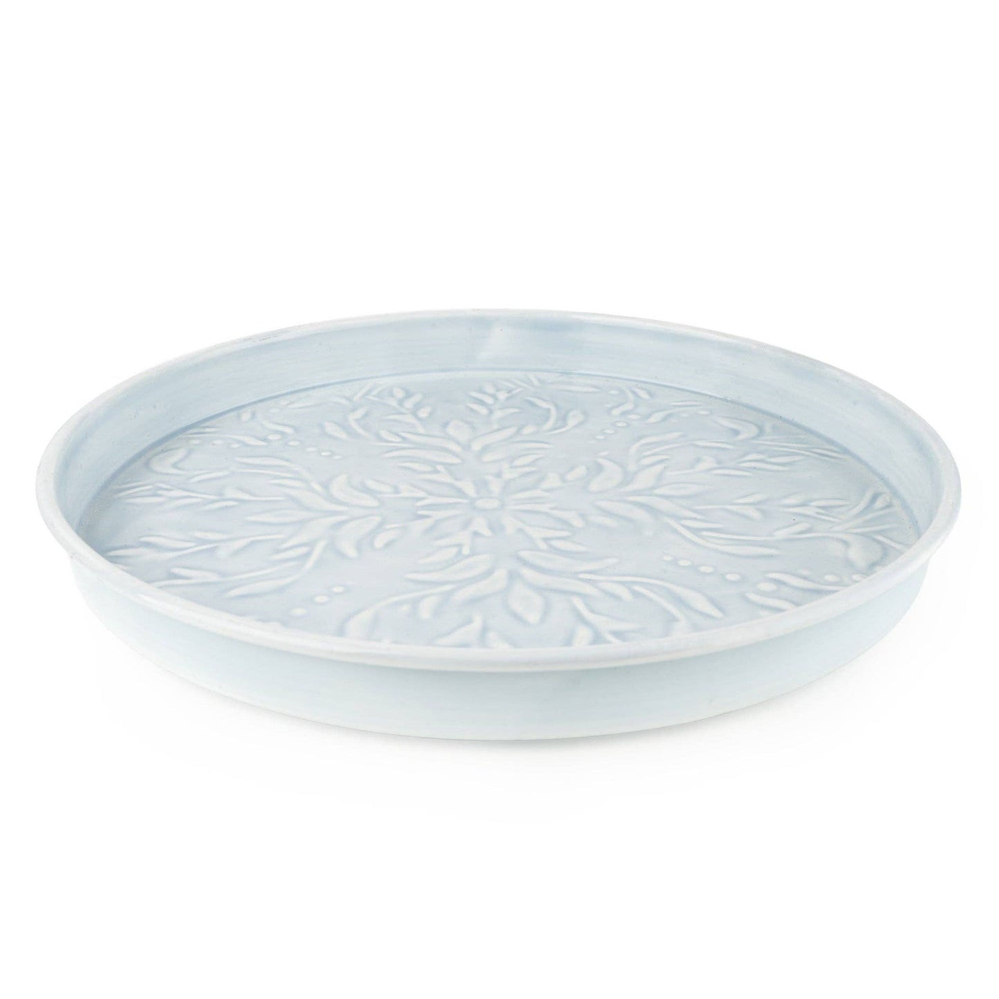 32cm Round Embossed Metal Tray - Blue