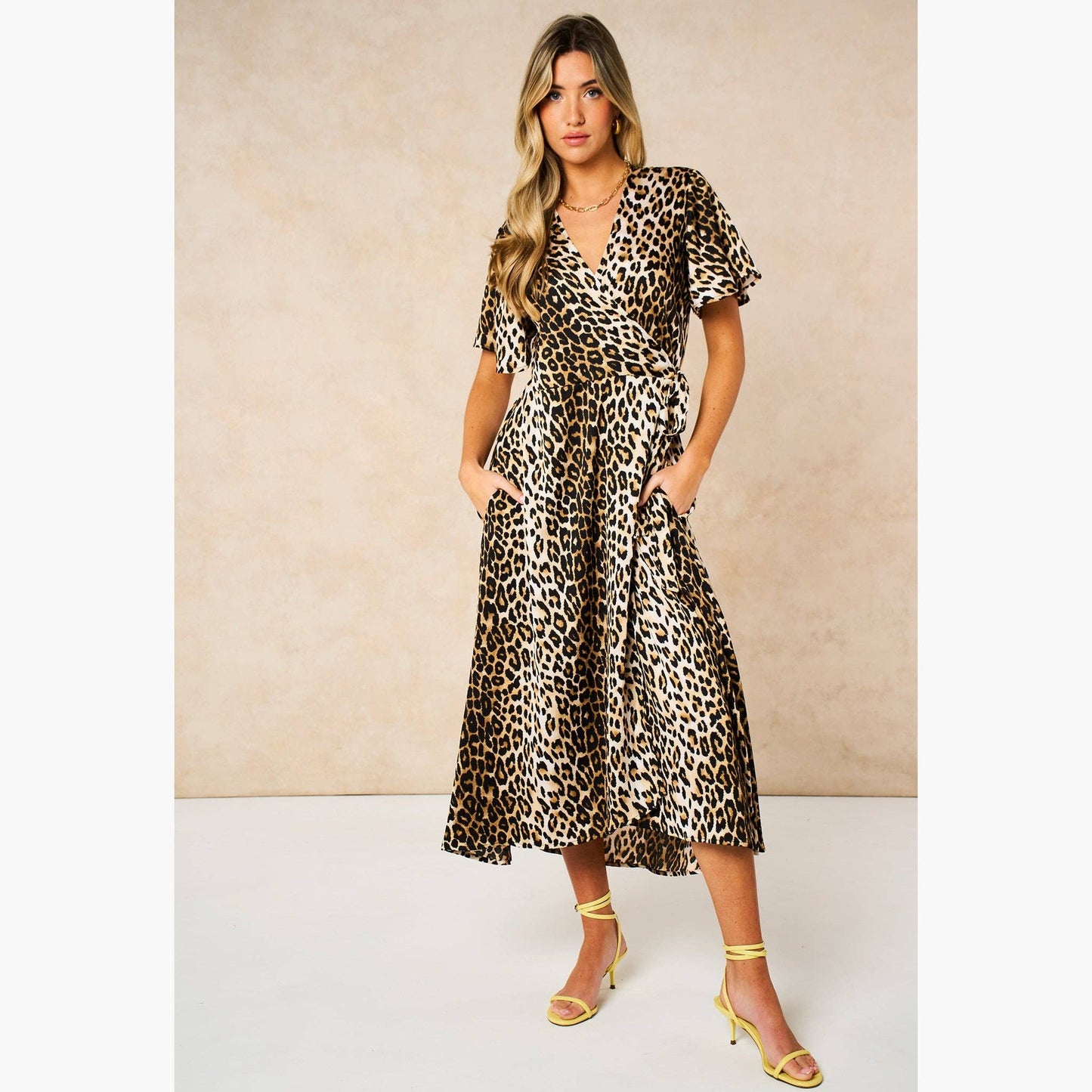 Leopard Print Midaxi Wrap Dress in Cream: Small (UK 8-10)