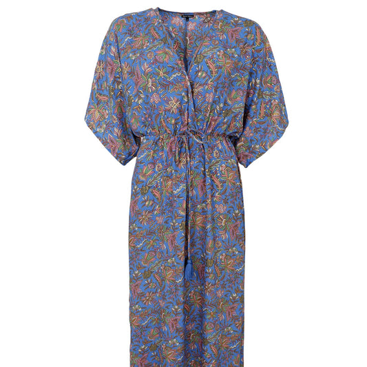 Black Colour - Luna Long V - Neck Dress - Violet Blue