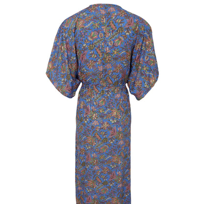 Black Colour - Luna Long V - Neck Dress - Violet Blue