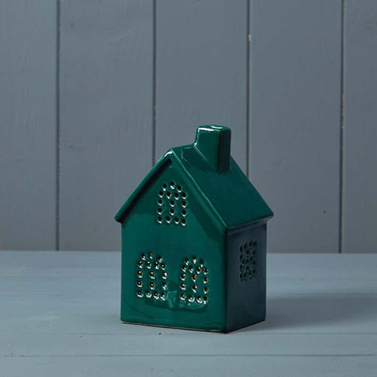 LED Ceramic House in Dark Green