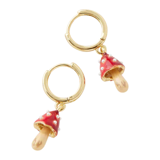 Enamel Mushroom Huggie Earrings