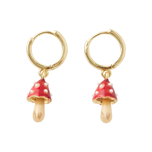 Enamel Mushroom Huggie Earrings