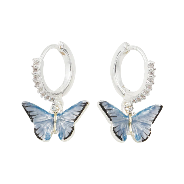 Blue Butterfly Earrings - Silver