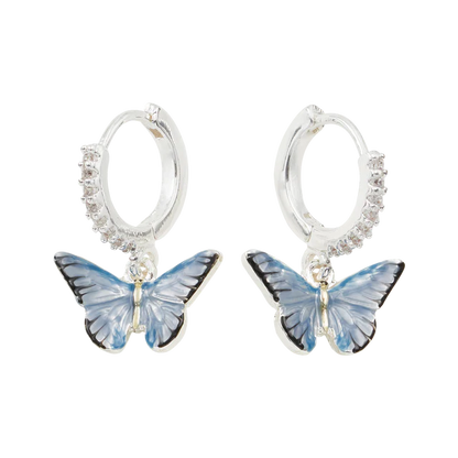 Blue Butterfly Earrings - Silver