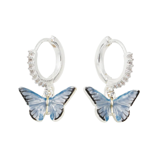 Blue Butterfly Earrings - Silver