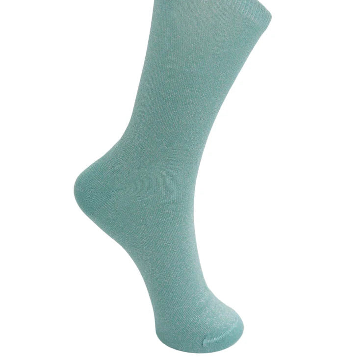 Teal sock on a white background