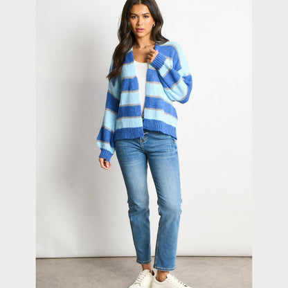 Glitter Striped Italian Wool Blend Cardigan in Blue: One-size (UK 8-18)