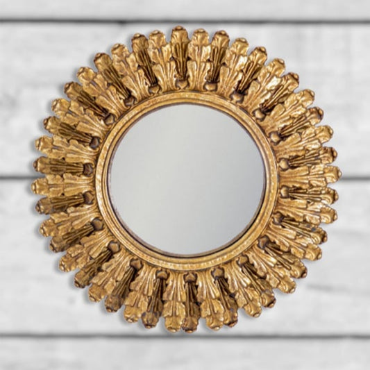 Antiqued Gold Omate Framed Small Convex Mirror
