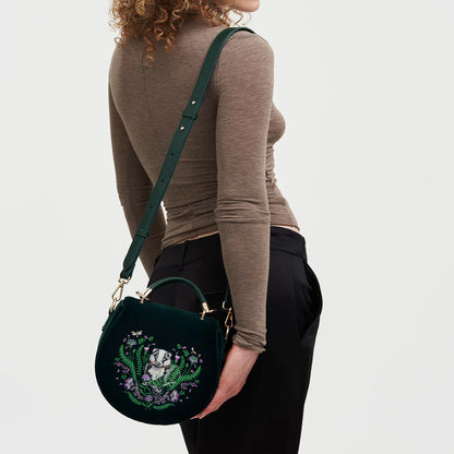 Fable - Green Badger Embroidered Top Handle Saddle Bag