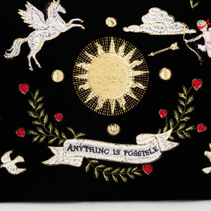 Fable England - Black Celestial Velvet Embroidered Pouch