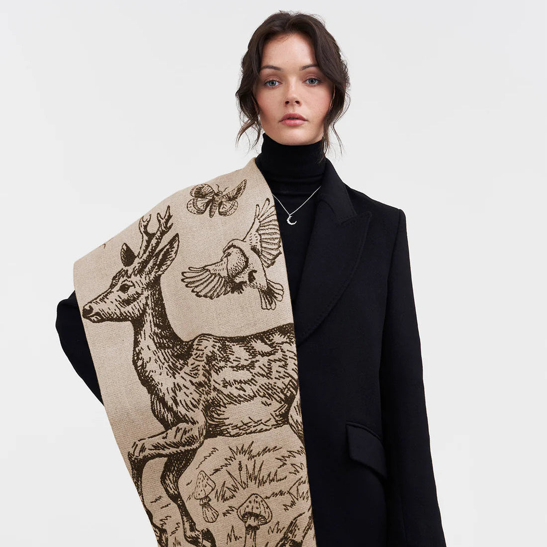 Fable England - Taupe Woodland Tales Jacquard Scarf