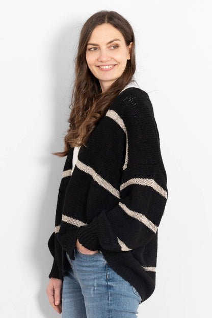 Lucy Wool Blend Cardigan - Black, Gold/Striped: One-size (UK 8-18)