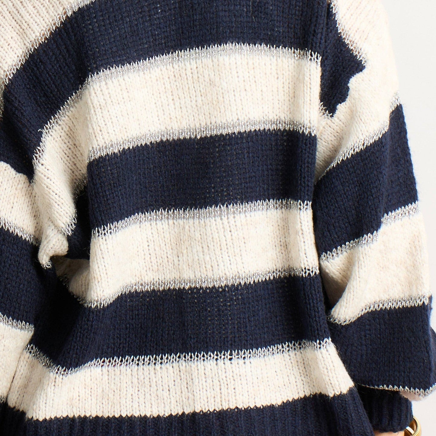 Glitter Striped Italian Wool Blend Cardigan in Navy Blue: One-size (UK 8-18)